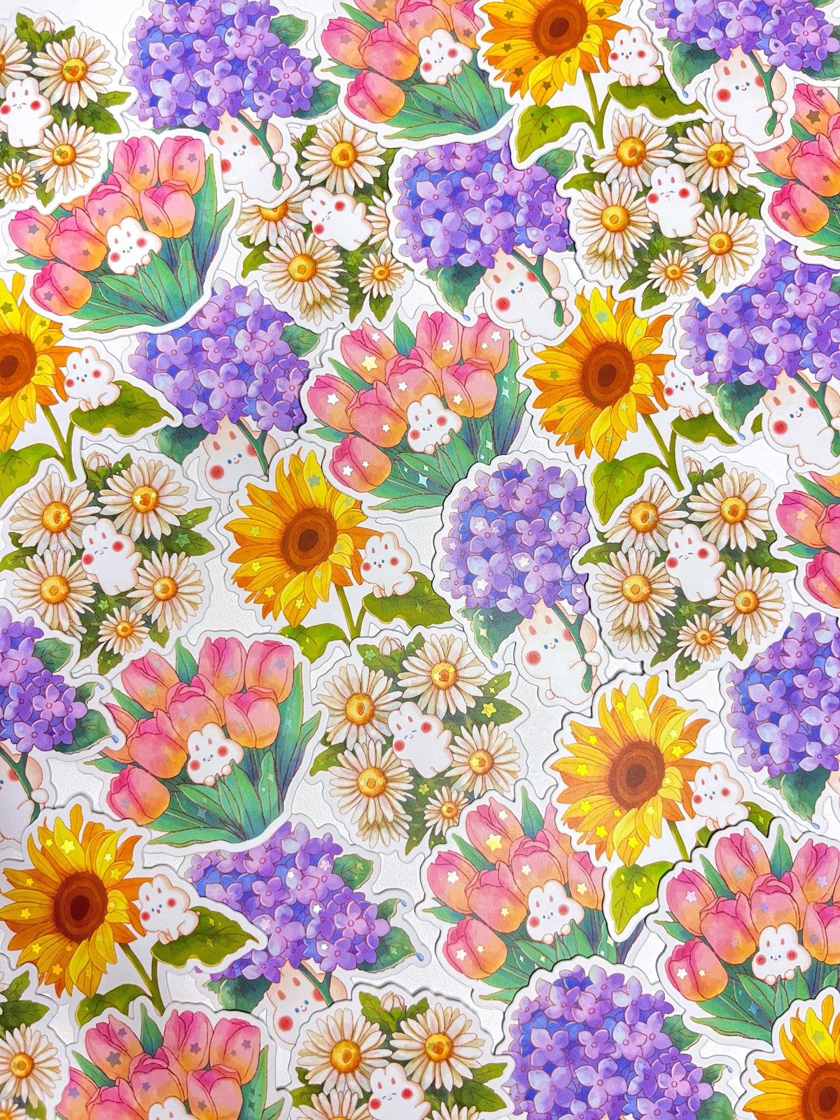 Flower Bunny Holographic Sticker