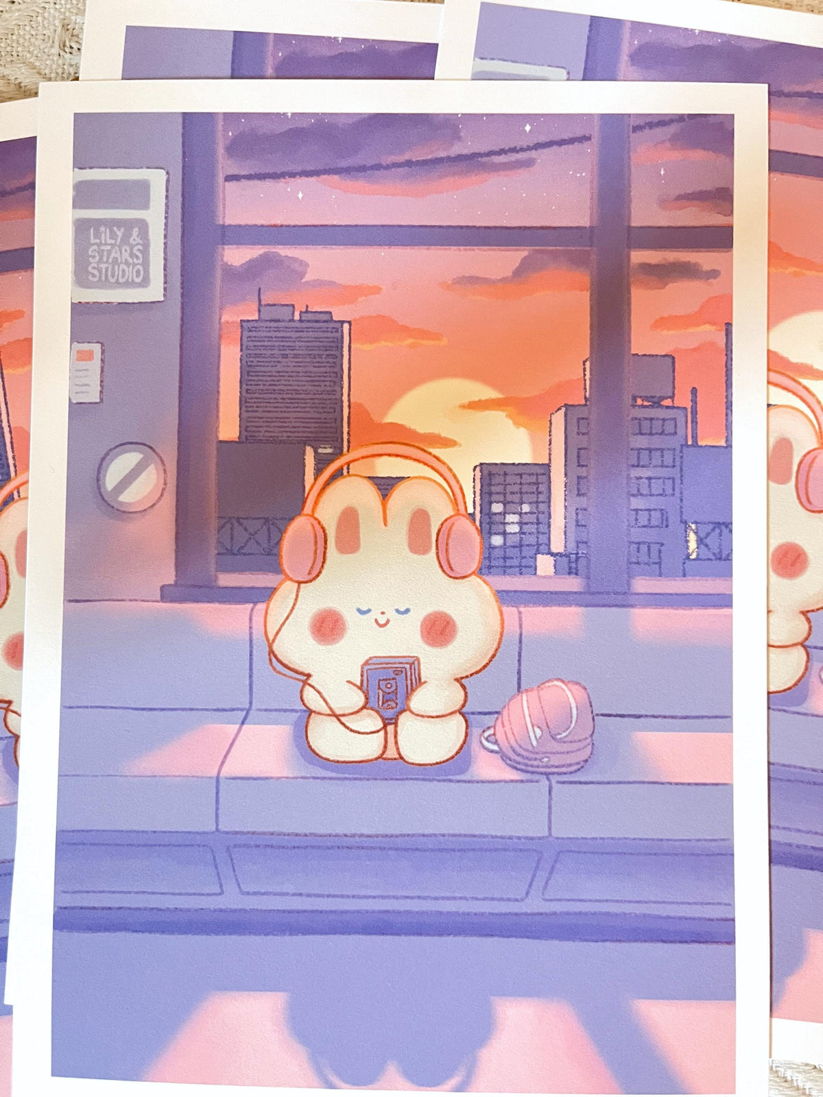 Headphones Bunny Lofi Small Art Print (5x7 in)