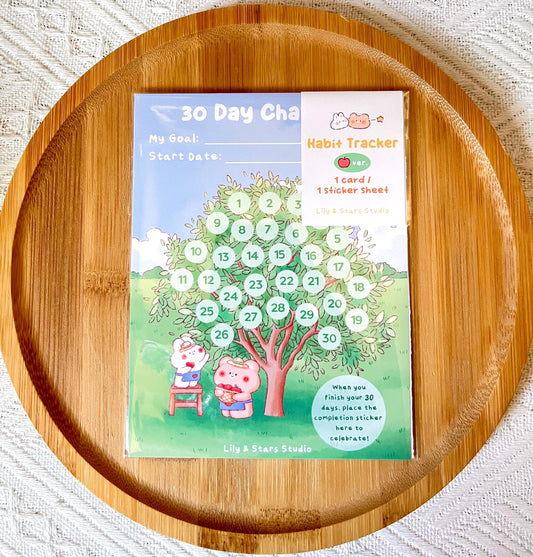 Apple Tree Habit Tracker • 30 Day Monthly Goal Challenge with Stickers (4x5.25 in)