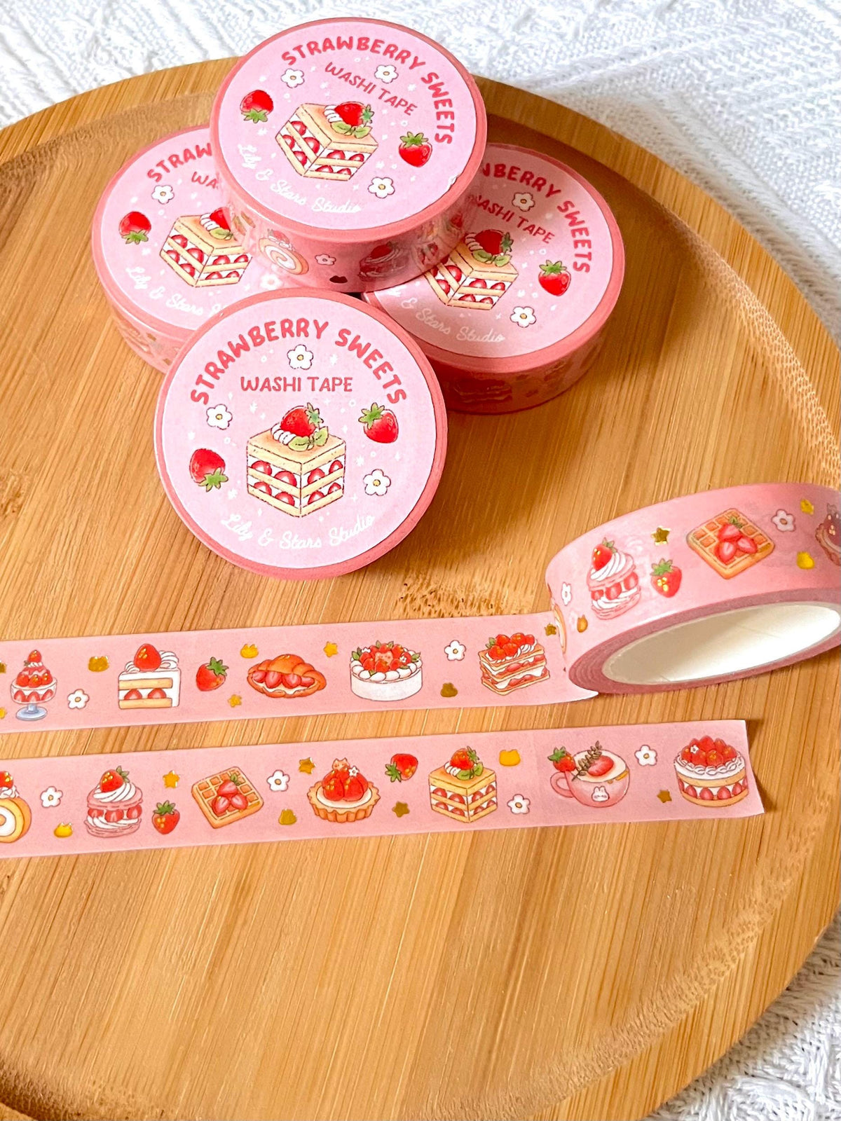 Strawberry Desserts Gold Foil Washi Tape (15mm x 10m)