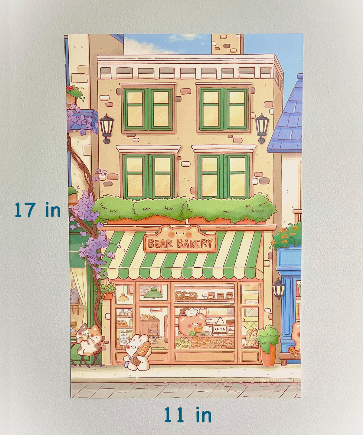 Blossom Street Art Poster • Bunny Bistro • Bear Bakery (11x17 in)
