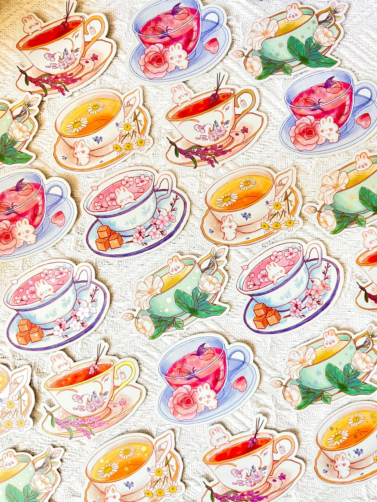 Flower Tea Bunny Holographic Sticker
