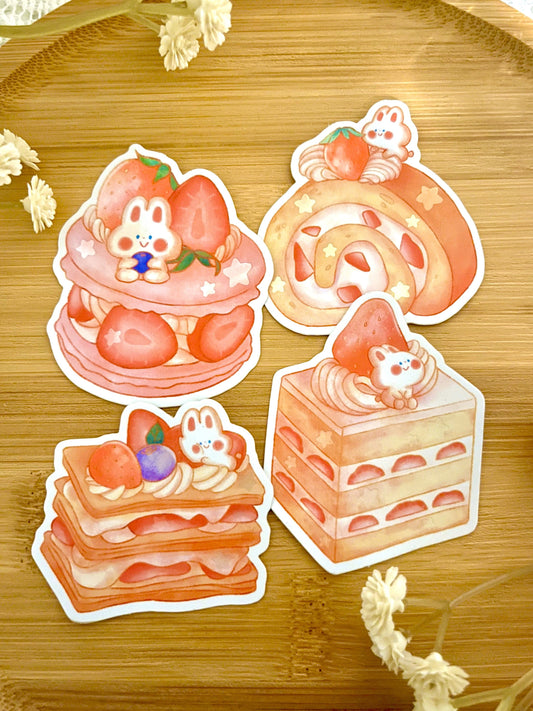 Strawberry Dessert Bunny Holographic Sticker