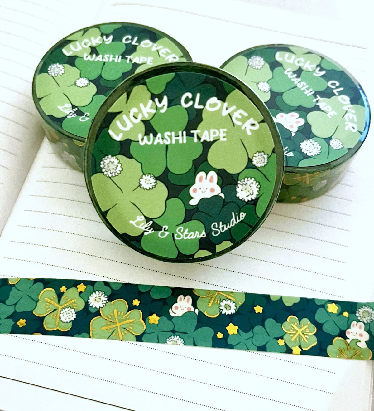 Four Leaf Clover Bunny Gold Foil Washi Tape (15mm x 10m)