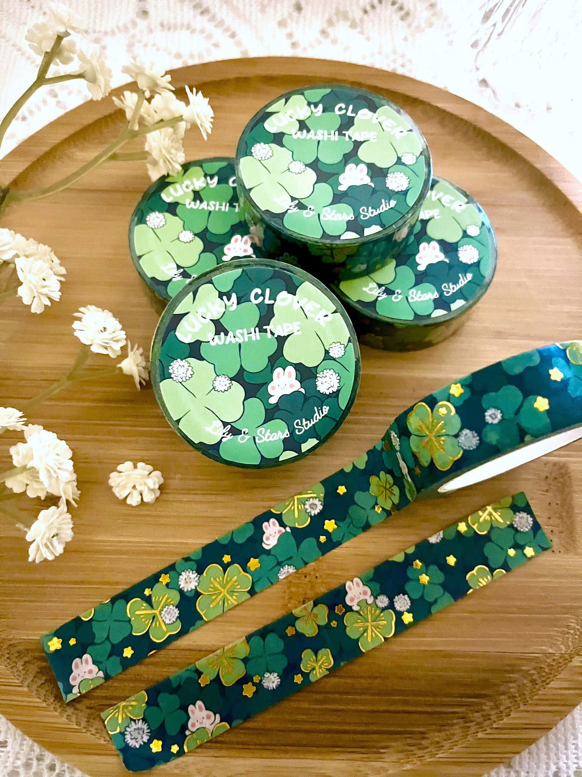 Four Leaf Clover Bunny Gold Foil Washi Tape (15mm x 10m)