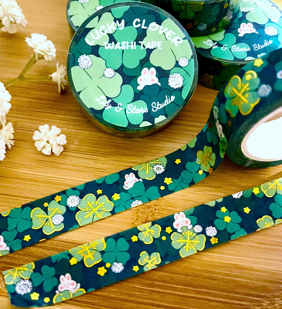 Four Leaf Clover Bunny Gold Foil Washi Tape (15mm x 10m)