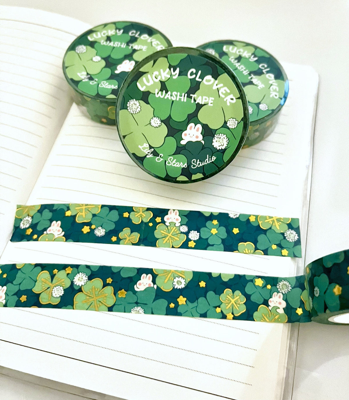 Four Leaf Clover Bunny Gold Foil Washi Tape (15mm x 10m)