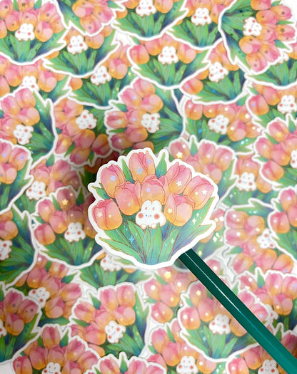 Flower Bunny Holographic Sticker