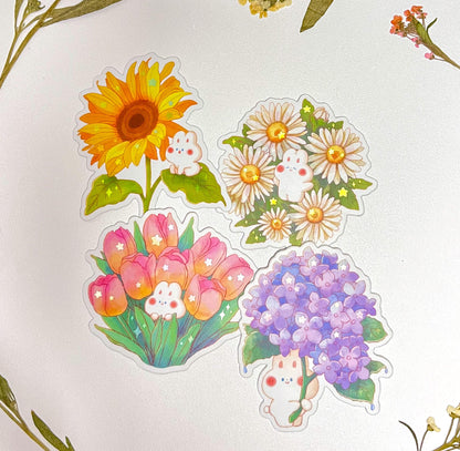 Flower Bunny Holographic Sticker