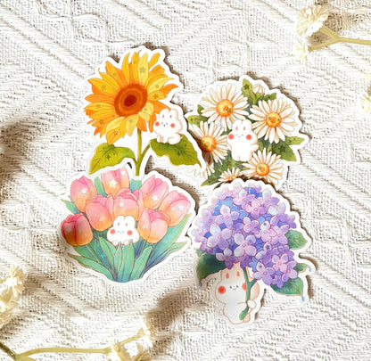 Flower Bunny Holographic Sticker