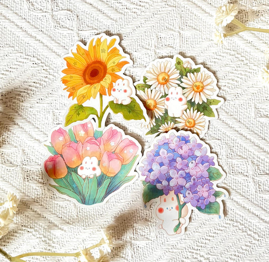 Flower Bunny Holographic Sticker