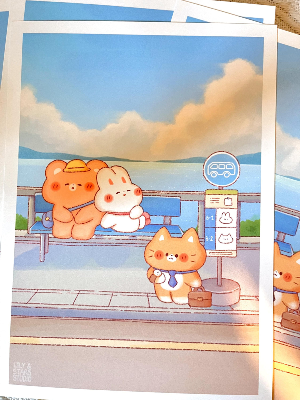 Seaside Bus Stop Small Art Print (5x7 in)