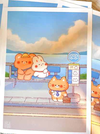 Seaside Bus Stop Small Art Print (5x7 in)