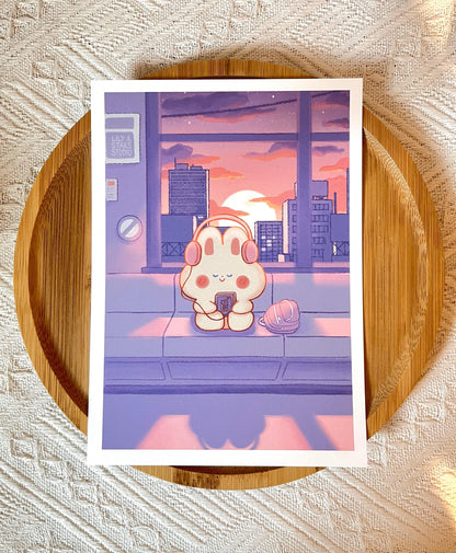 Headphones Bunny Lofi Small Art Print (5x7 in)