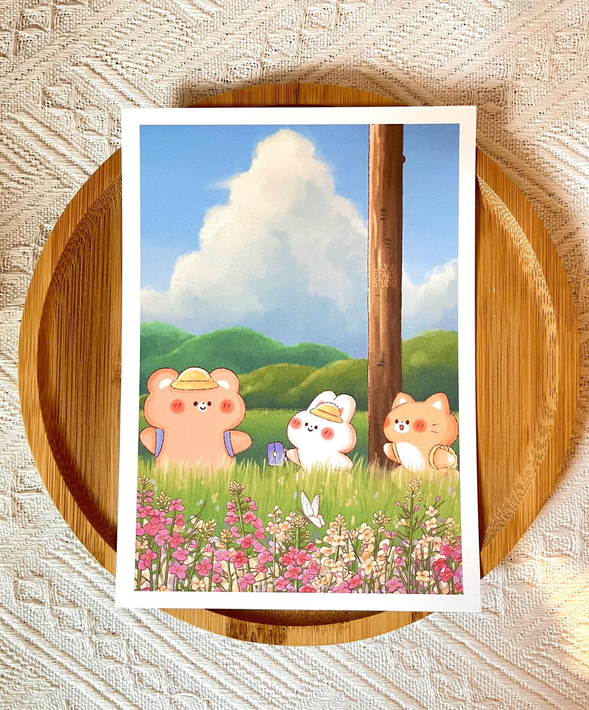 Countryside Bear, Bunny, Cat Small Art Print (5x7 in)