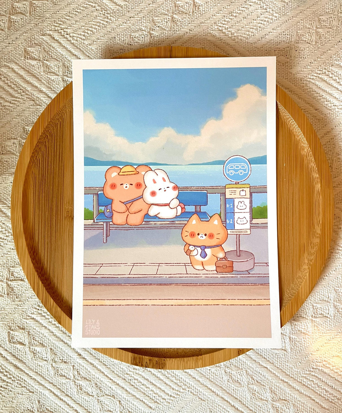 Seaside Bus Stop Small Art Print (5x7 in)