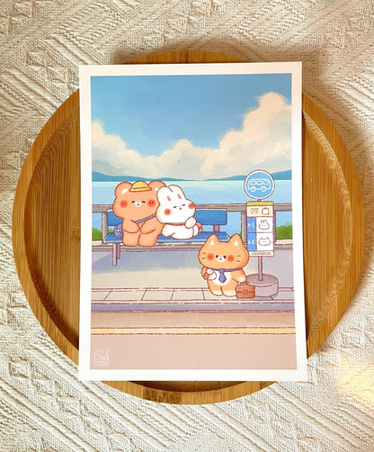 Seaside Bus Stop Small Art Print (5x7 in)