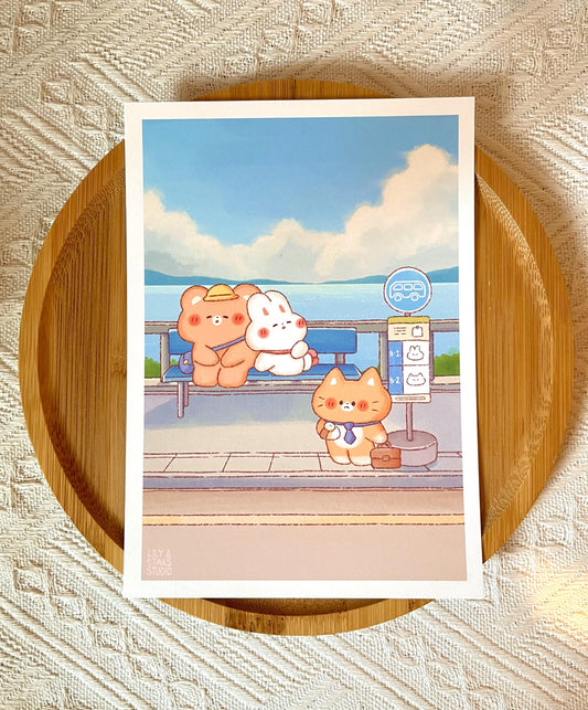 Seaside Bus Stop Small Art Print (5x7 in)