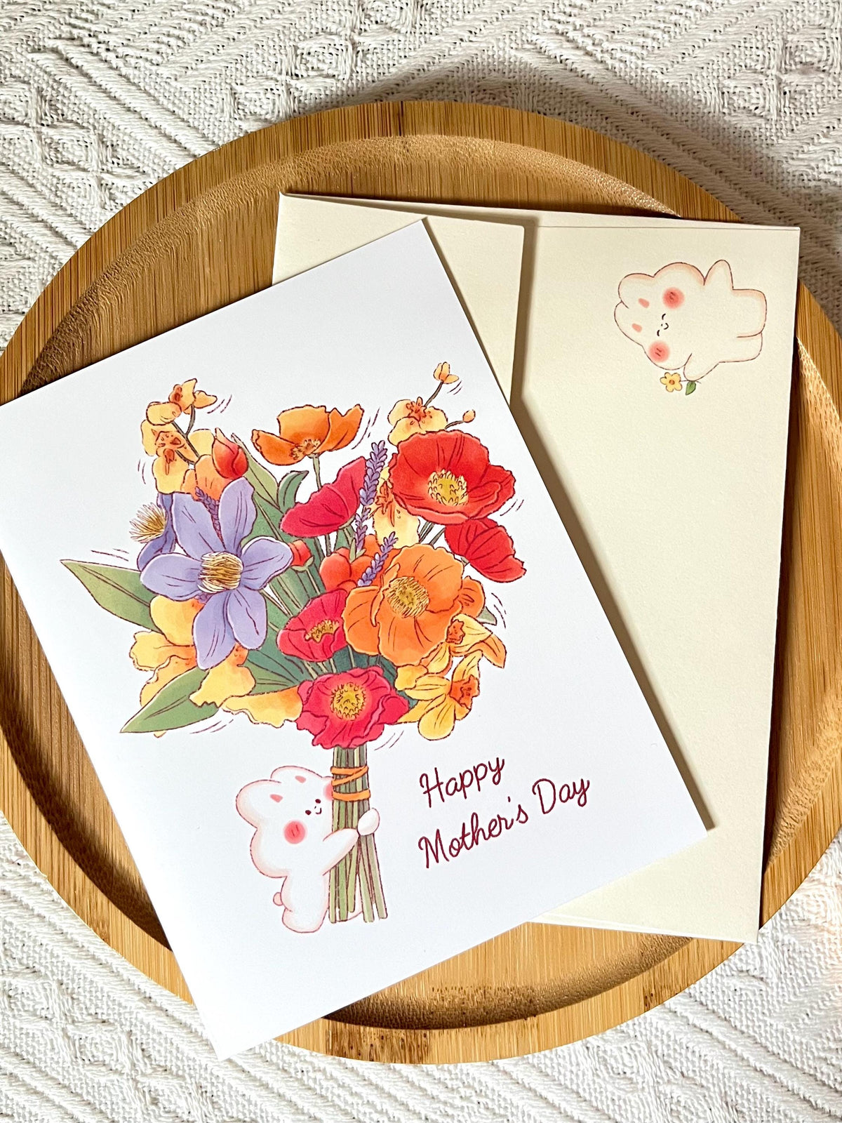 Happy Mother's Day Card • Bunny with Spring Bouquet (4.25x5.5 in)