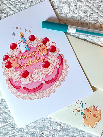Pink Cake Happy Birthday Card (4.25x5.5 in)