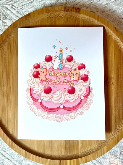 Pink Cake Happy Birthday Card (4.25x5.5 in)