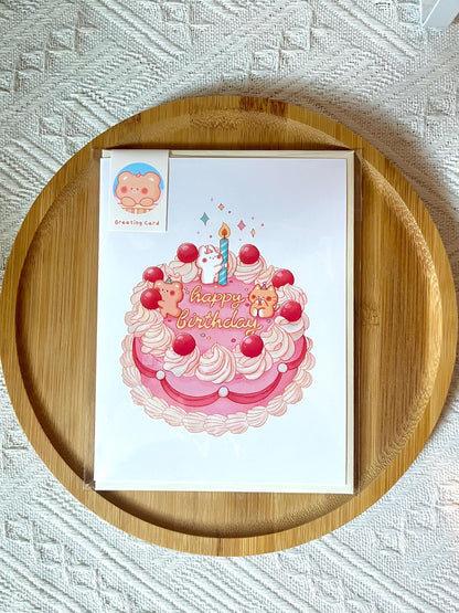 Pink Cake Happy Birthday Card (4.25x5.5 in)