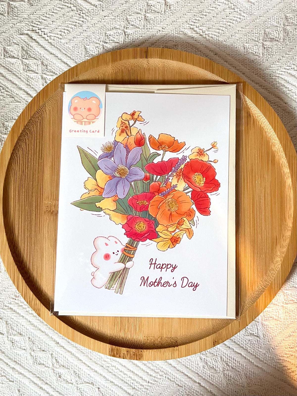 Happy Mother's Day Card • Bunny with Spring Bouquet (4.25x5.5 in)