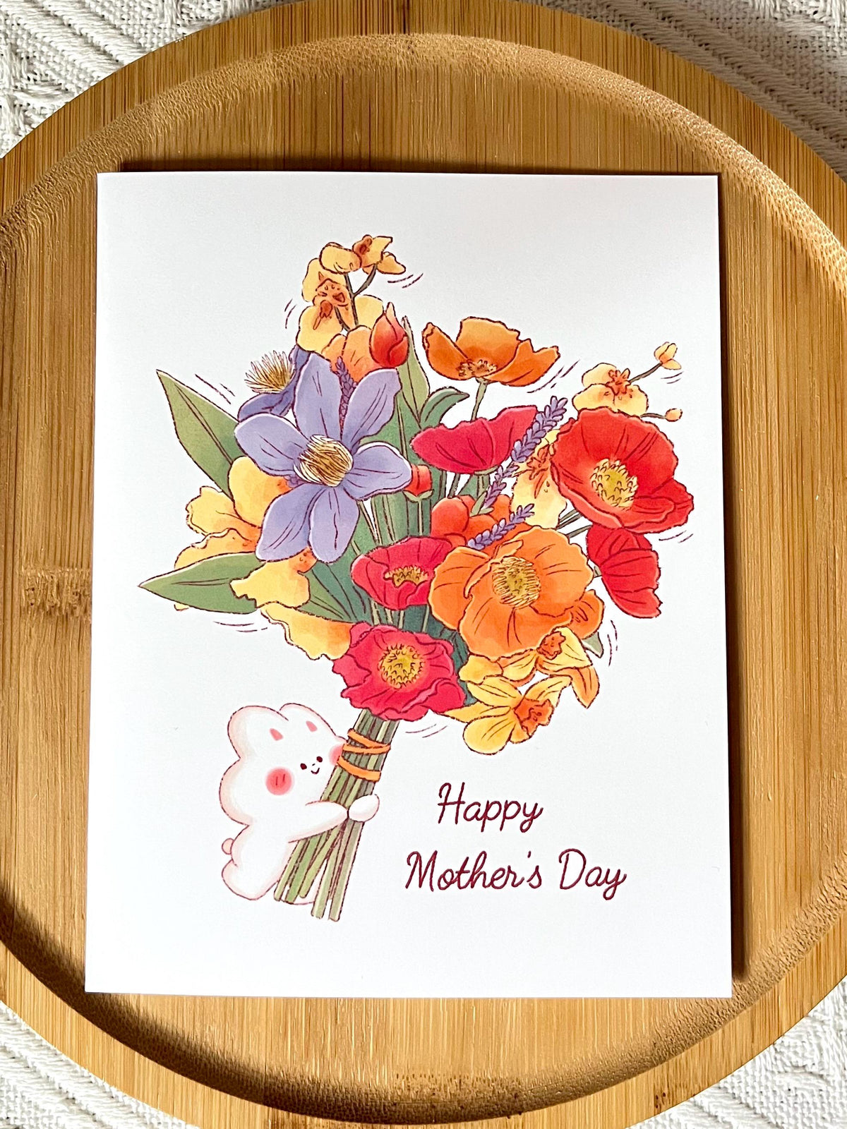 Happy Mother's Day Card • Bunny with Spring Bouquet (4.25x5.5 in)