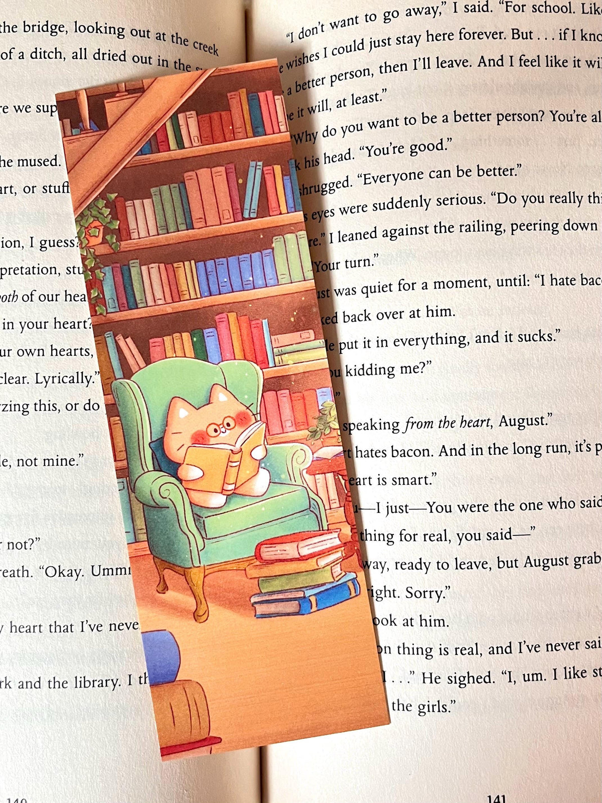 Library Cat Bookmark (2x6 in)