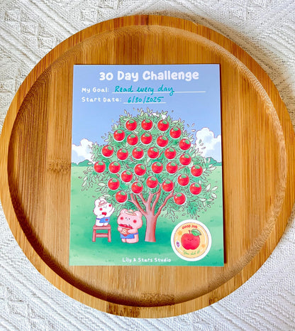 Apple Tree Habit Tracker • 30 Day Monthly Goal Challenge with Stickers (4x5.25 in)
