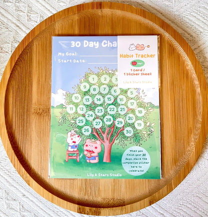 Apple Tree Habit Tracker • 30 Day Monthly Goal Challenge with Stickers (4x5.25 in)