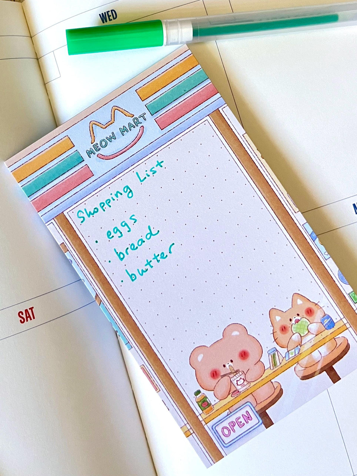 Bear Taiyaki Cart • Cat Konbini Memo Pad (3x5 in)