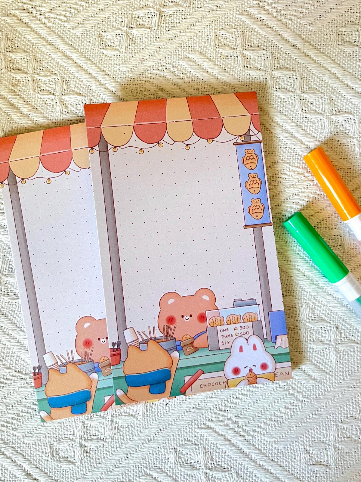 Bear Taiyaki Cart • Cat Konbini Memo Pad (3x5 in)