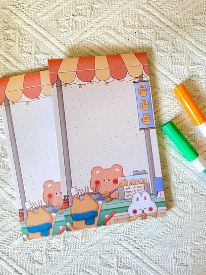 Bear Taiyaki Cart • Cat Konbini Memo Pad (3x5 in)