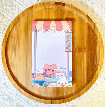 Bear Taiyaki Cart • Cat Konbini Memo Pad (3x5 in)