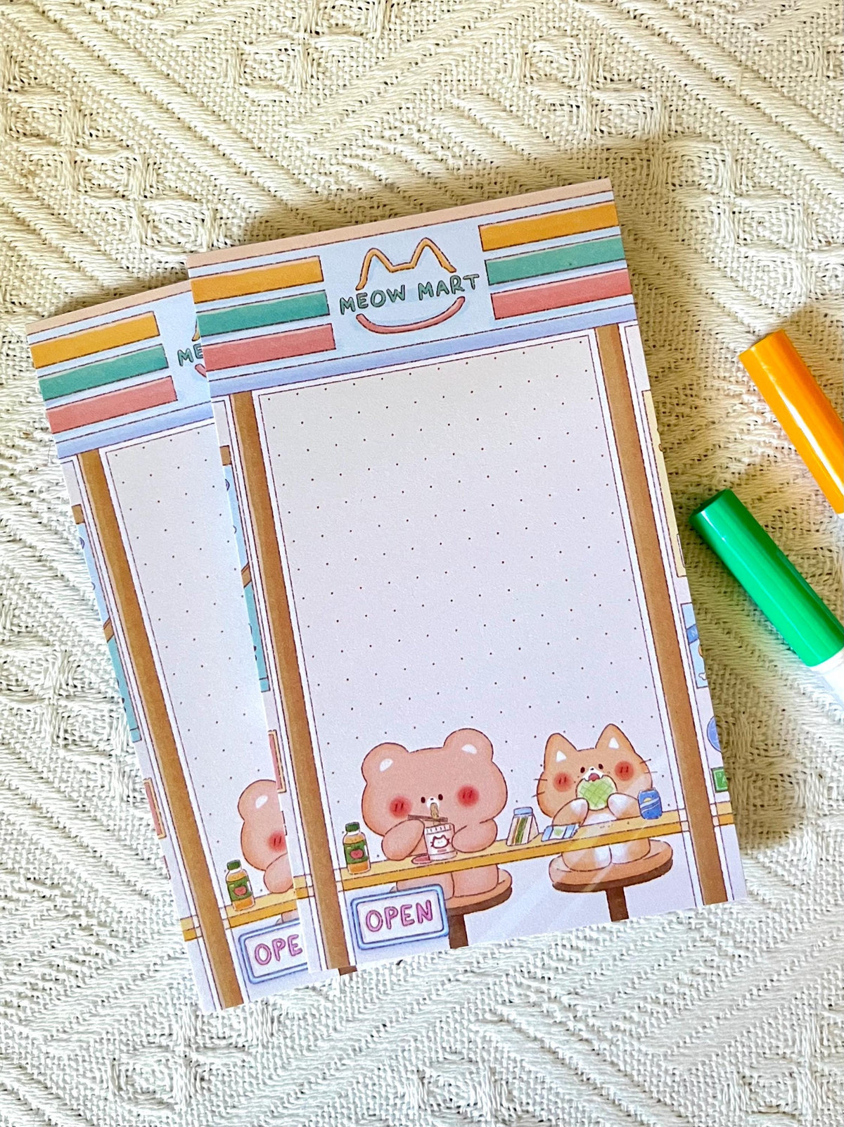 Bear Taiyaki Cart • Cat Konbini Memo Pad (3x5 in)