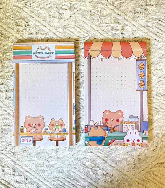 Bear Taiyaki Cart • Cat Konbini Memo Pad (3x5 in)
