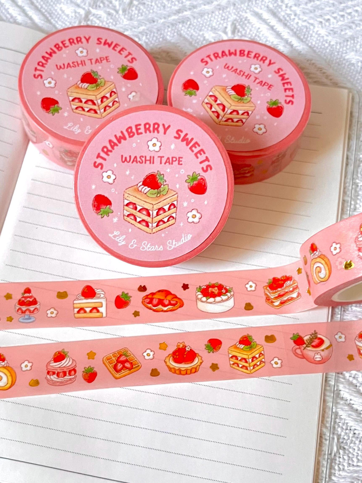 Strawberry Desserts Gold Foil Washi Tape (15mm x 10m)