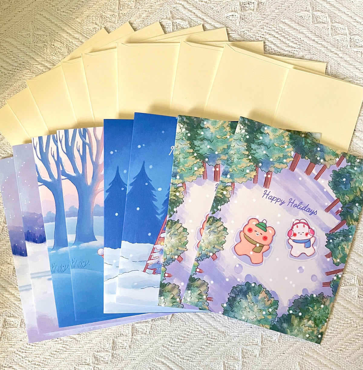 Bunny and Bear Christmas Card Set: Winter Holiday Illustration Cards (4.25x5.5 in)