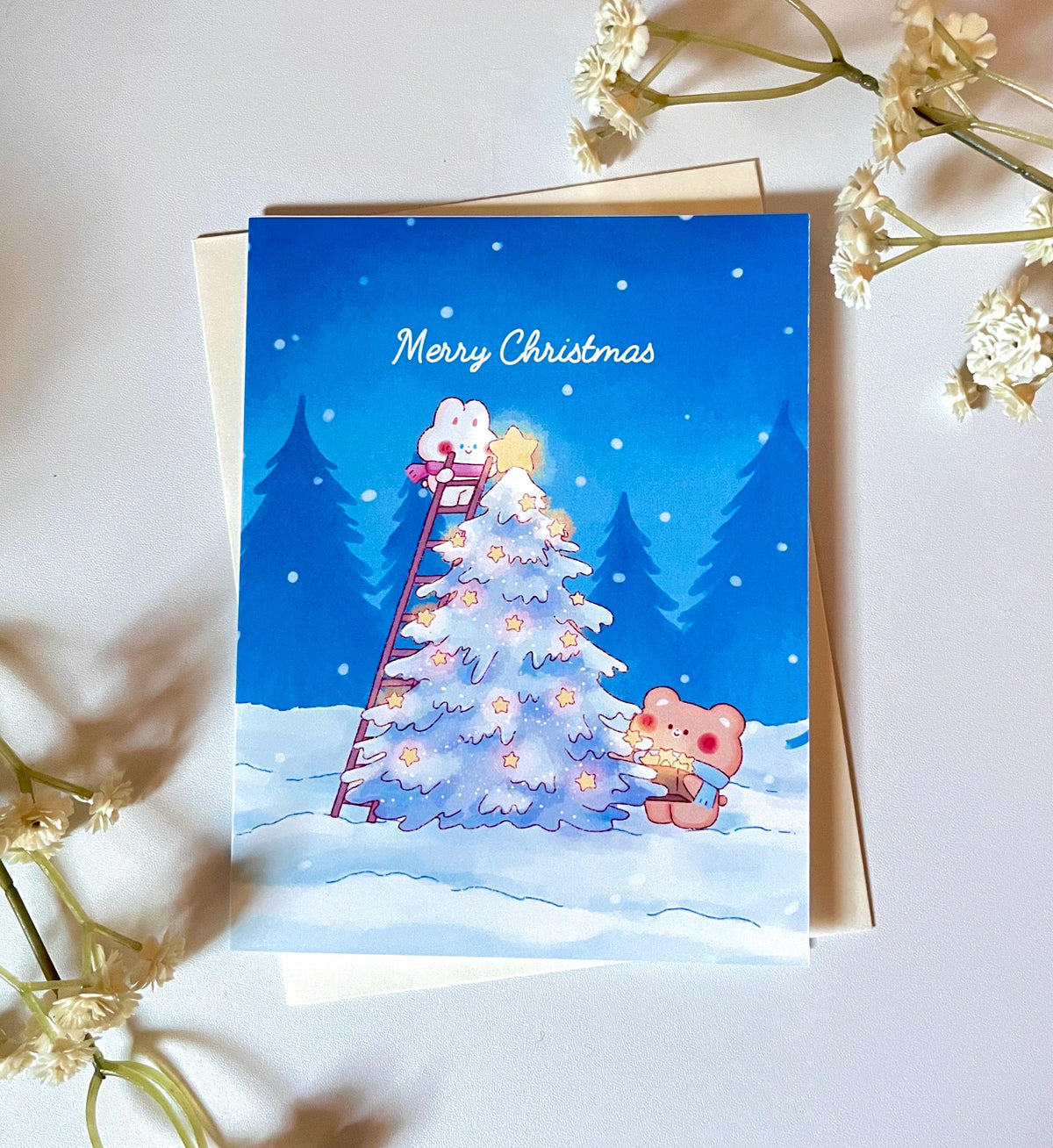 Bunny and Bear Christmas Card Set: Winter Holiday Illustration Cards (4.25x5.5 in)