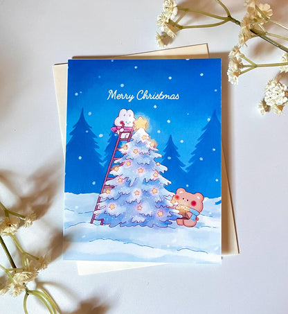 Bunny and Bear Christmas Card Set: Winter Holiday Illustration Cards (4.25x5.5 in)
