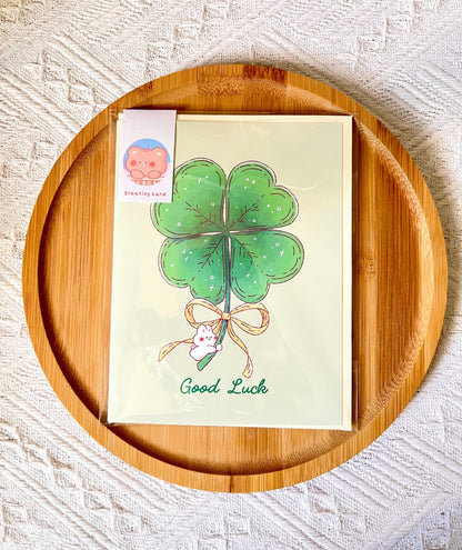 Four Leaf Clover Good Luck Card (4.25x5.5 in)