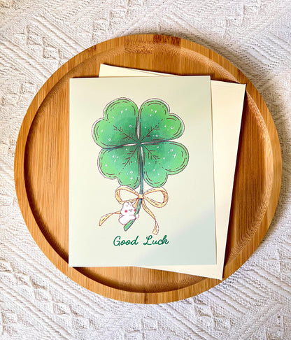 Four Leaf Clover Good Luck Card (4.25x5.5 in)