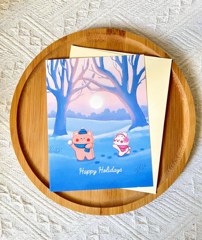 Bunny and Bear Christmas Card Set: Winter Holiday Illustration Cards (4.25x5.5 in)