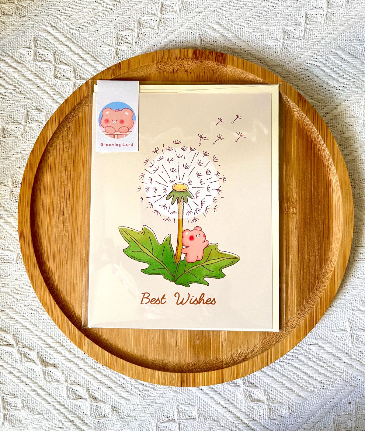 Bear Dandelion Best Wishes Card (4.25x5.5 in)