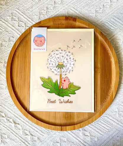 Bear Dandelion Best Wishes Card (4.25x5.5 in)