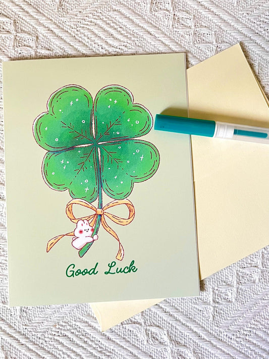 Four Leaf Clover Good Luck Card (4.25x5.5 in)