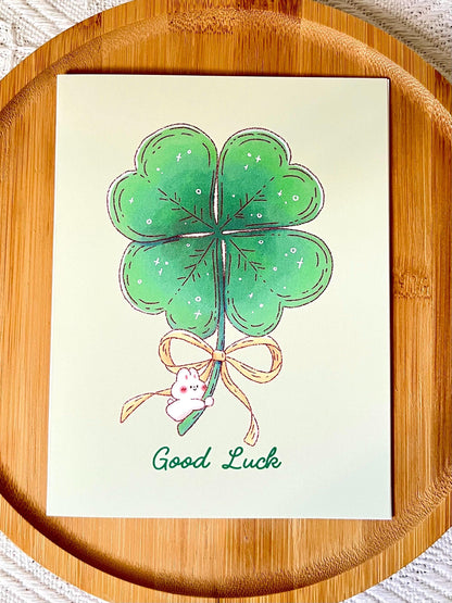 Four Leaf Clover Good Luck Card (4.25x5.5 in)