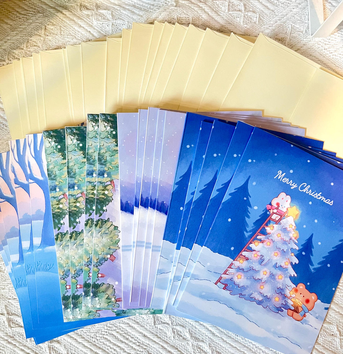 Bunny and Bear Christmas Card Set: Winter Holiday Illustration Cards (4.25x5.5 in)