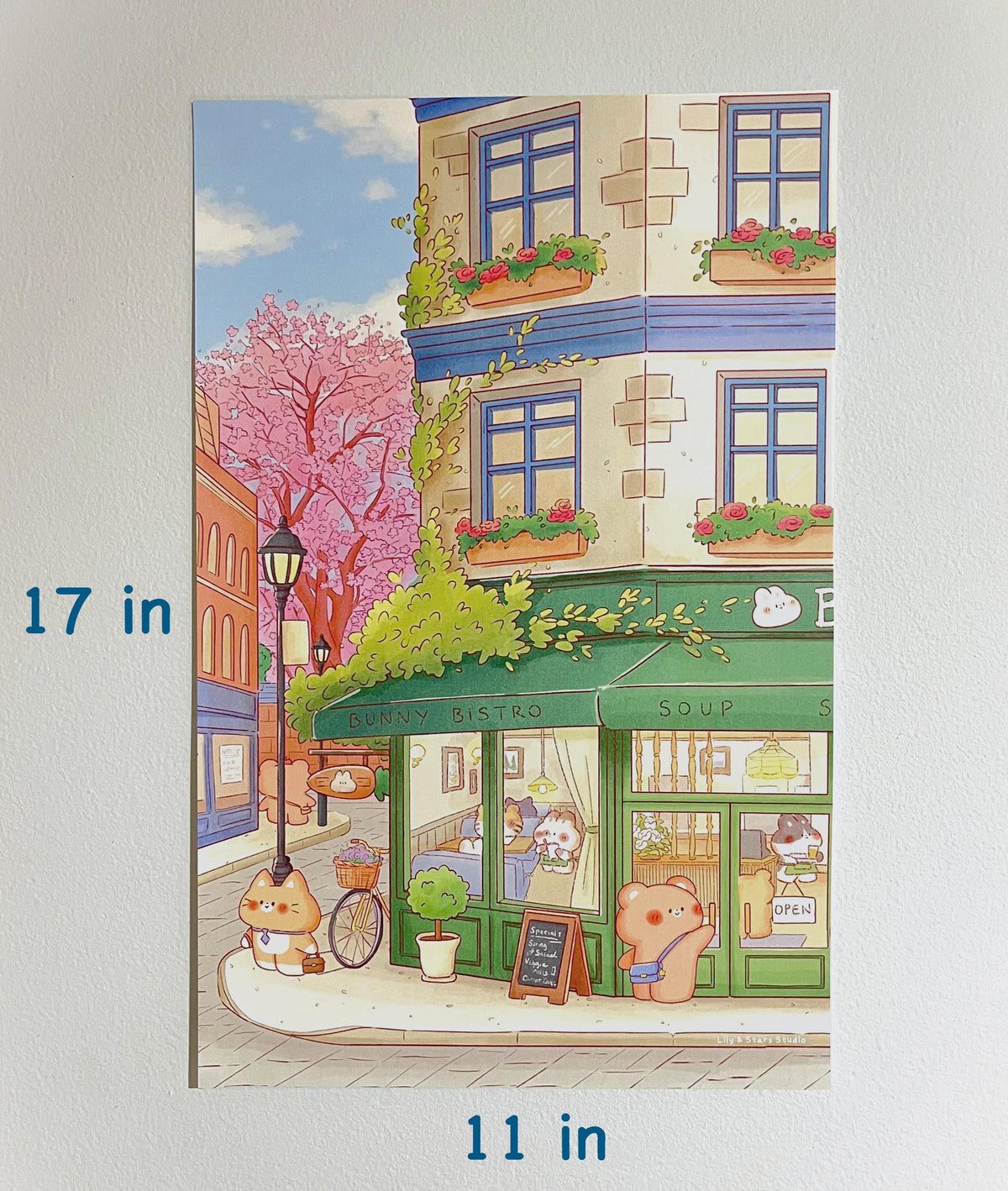 Blossom Street Art Poster • Bunny Bistro • Bear Bakery (11x17 in)